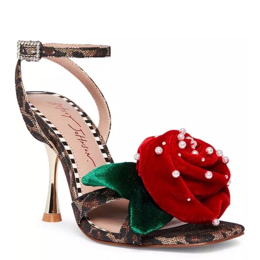 Betsey Johnson Leopard Rose Metallic Heels 6